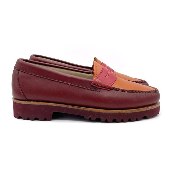 G.H. Bass Weejuns Penny Loafers Lug Sole Red Orange Leather Size 7 Preppy Fall - Picture 6 of 16